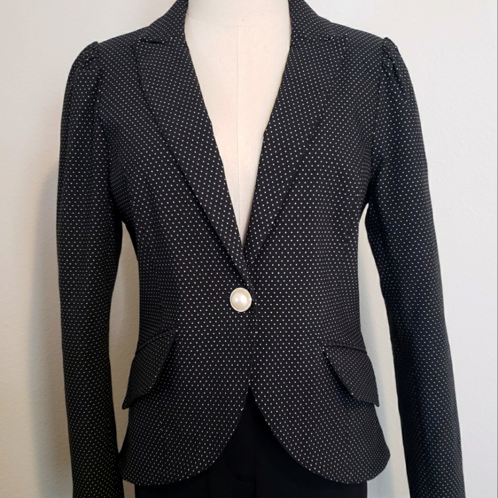 AUTRES FILLES Fitted Black Polka Dot Single Button Blazer—NWT—M